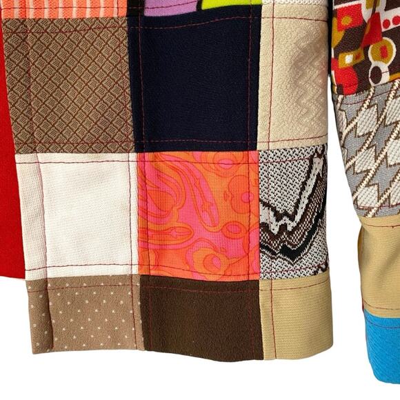 Vintage 70s Handmade Groovy Polyester Patchwork Blazer Jacket Petite XS size 0 - Picture 2 of 10